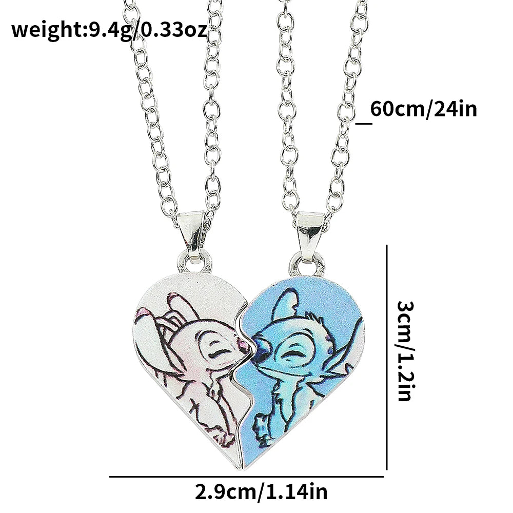 Disney Stitch Gold and Silver Color Necklace for Couples, Angel & Stitch Cartoon Necklace, Ladies Cute Style Chain, Jewelry
